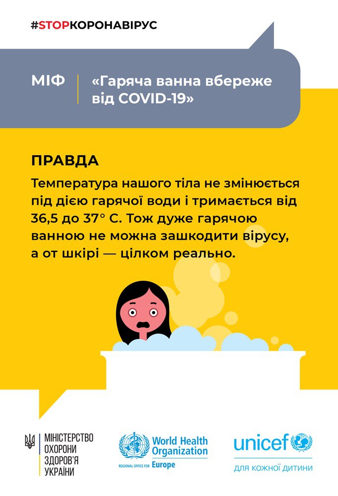 В Минздраве развенчали миф о горячей ванне в борьбе с коронавирусом. Фото: Telegram / Коронавірус_інфо